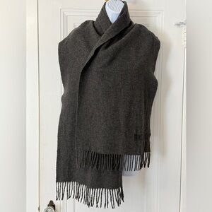 Moschino Italy Made Embroidered Logo Wool Fringe Scarf charcoal unisex